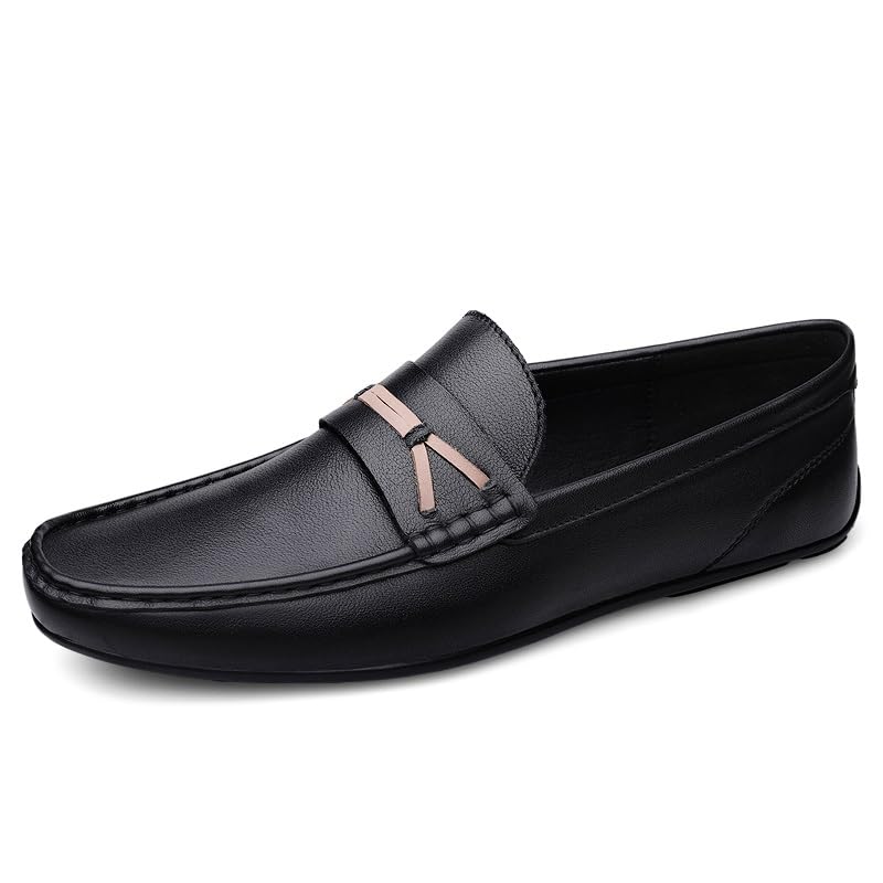 Men's Loafers Shoes Round Toe Leather Penny Loafers Anti-Slip Lightweight Flat Heel Walking Party Slip On