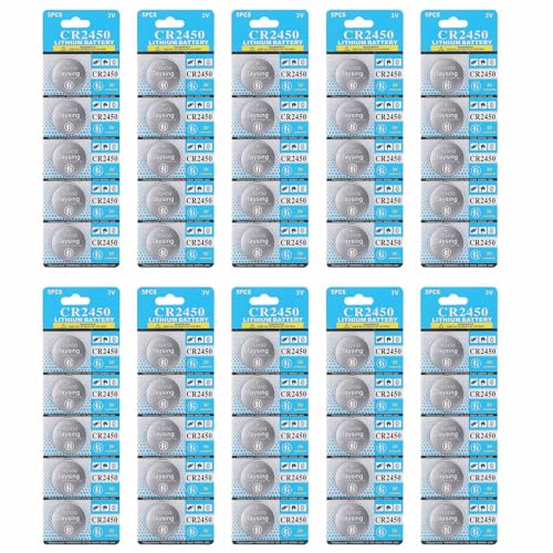 Taysing 50 Pack 3V High Capacity Lithium Button Coin Cell Batteries CR2450 ECR2450 Used in Most Electronic Devices