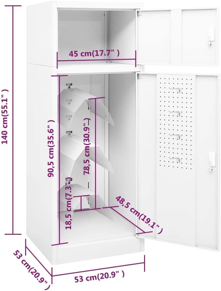 vidaXL Saddle Cabinet Home Living Room Saddle Tack Locker Storage Furniture Rack Harness Cabinet with Shelf White 20.9"x20.9"x55.1" Steel