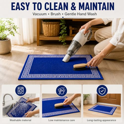 Image of Matz&More Greek Single Line Floor Mat | 40x60 CM | Blue White | Nylon Tufted Gel Baking Anti-Slip | Doormat for Home Entrance, Kitchen & Bedroom
