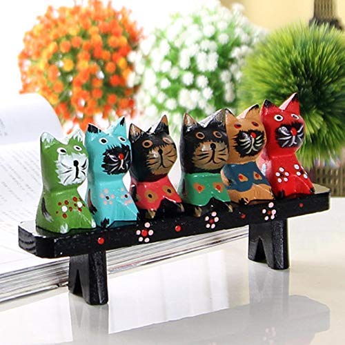 Cckanscle Wooden Cartoon Cat Crafts Decoration Set #TOP2