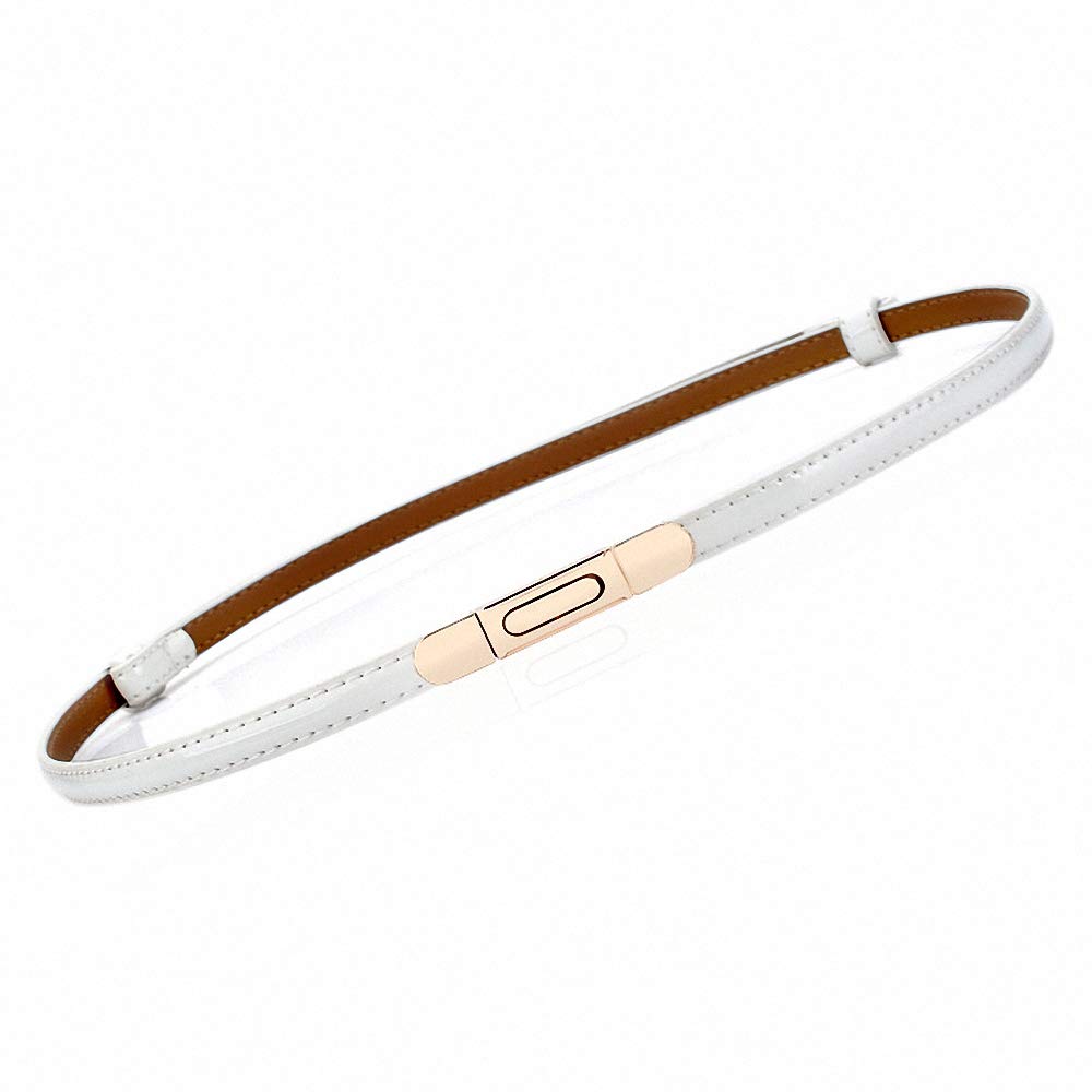Ulalaza Women's 001Syc Whi Skinny Leather Belt For Dress Adjustable Elastic Thin Cinch Waist With Alloy Buckle For Wedding Dress Decoration