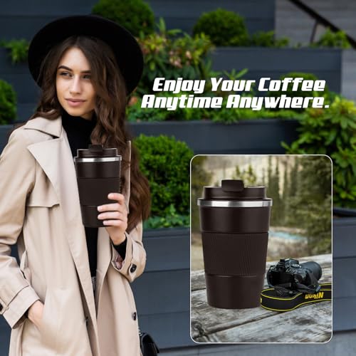 Image of Vacuum Insulated Stainless Steel Travel Coffee Mug,Leak Proof Cup with Lid | 304 stainless steel mug with vacuum insulation, leak proof lid, silicone grip and car cup holder friendly design
