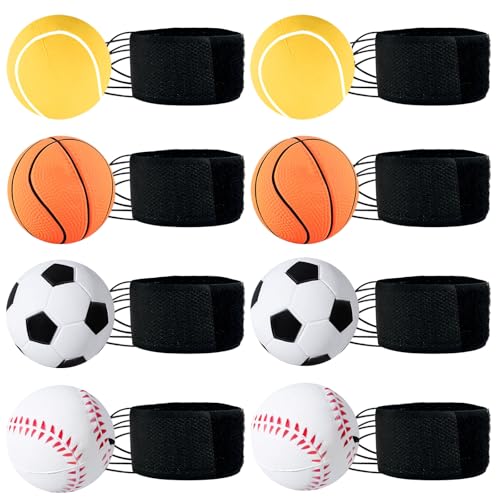 QHSXMQ 8 Stück Springball mit Schnur, Ø 6cm Handgelenk Ball Mit Schnur, Balls mit Gummiband für Kinder, Jumper Balls mit Schnur Fußball, Basketball, Baseball, Softball