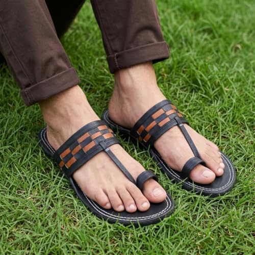 Image of Ethnic Black Sandals For Boys & Men, Comfortable Men's Rajasthani Slippers,