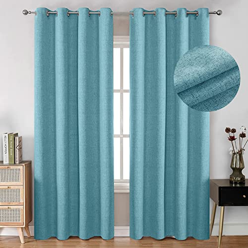 Cortinas, Home NANWEI Lino Cortinas Blackout con Aislamiento Térmico, 100% Blackout y Ojal Cortina para Recámara y Ventana de Sala, Capa Trasera de Revestimiento Gris, 2...