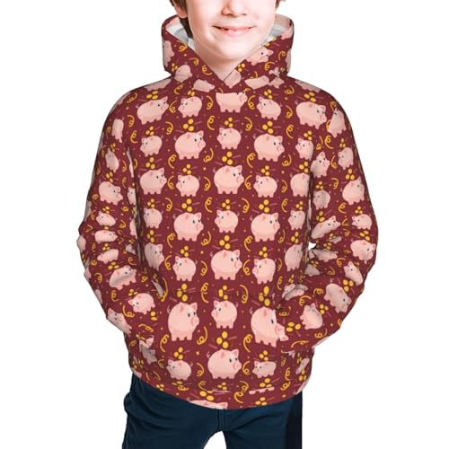 Cute Pig with Coins Kid Hoodies Boys Sweatshirts Girls Pullover with Pocket3