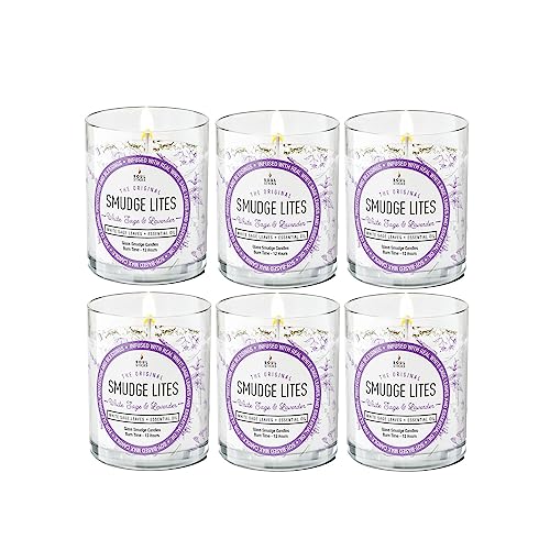 SOUL STICKS 6 Pack Smudge Lites Votive Candles | 960 Grams Decor Spa Candles | 12-Hour Burn Time Candles for Cleansing Negative Energy Infused with Smudging Herbs - White Sage & Lavender