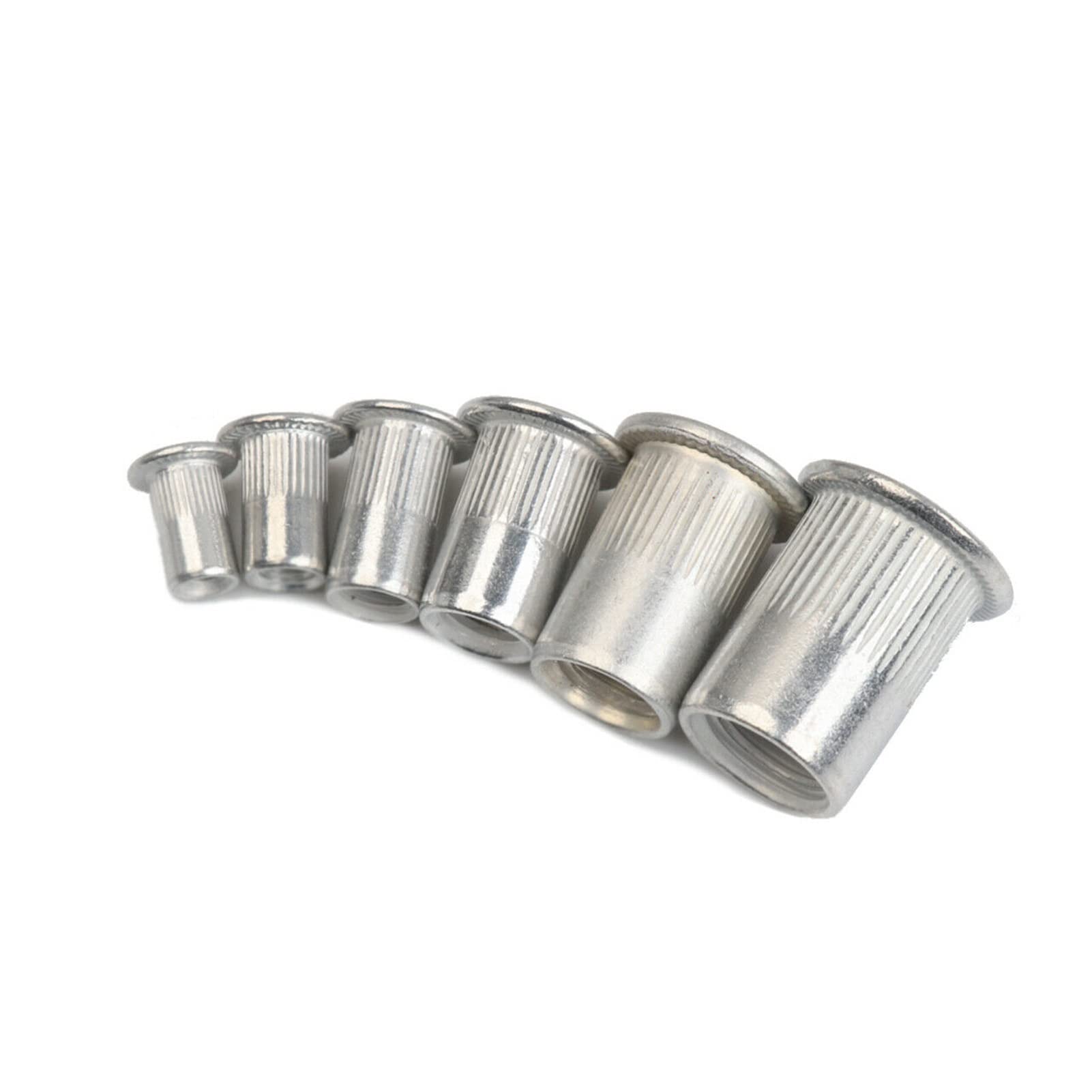 300pcs M3 M4 M5 M6 M8 M10 Set de tuercas de remache Nutserts chapado en zincs Inserto roscado Inserte tapa tapa de cabeza plana Tuercas de remache de acero al carbono