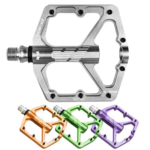 BOWOD Bicycle Pedals Mountain Bike Pedals Lightweight, Flat MTB Wide CNC Aluminum Pedal, Clipless BMX Spindle: 9/16' Cr-Mo, Gravel Pedals Non-Slip w 16Pins for Adult MT Bike Pedals