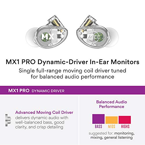 Image of MEE audio Professional MX1 PRO Advanced Dynamic Driver Musician's in Ear Monitor Headphones with Balanced Sound, Noise Isolating Earbuds Earphones with Memory Wire, Detachable Cables, Transparent