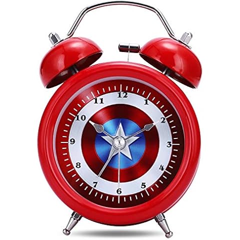 Reloj Despertador Lafocuse Captain Analógico Silencioso, Metal Rojo Doble Campana con luz Nocturna Cover