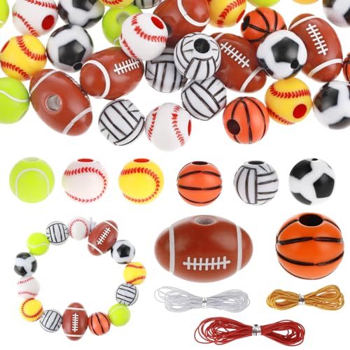 400 perline sportive per la creazione di gioielli, perline sportive in acrilico, sfuse, baseball, basket, calcio, pallavolo, softball, calcio, con scatola, perline distanziali per fai da te