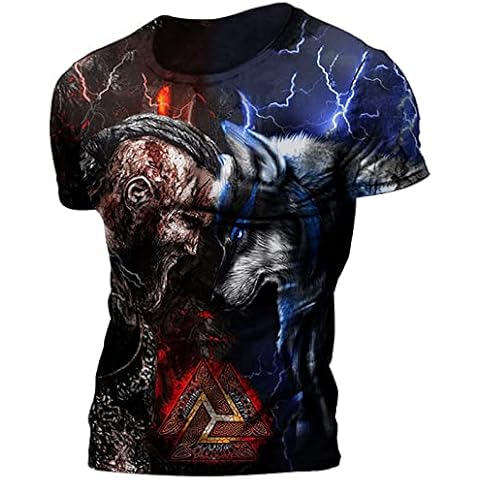PERSIMONE Camiseta vikinga para Hombre Retro Casual Viking Odin Impresión Digital 3D Cover