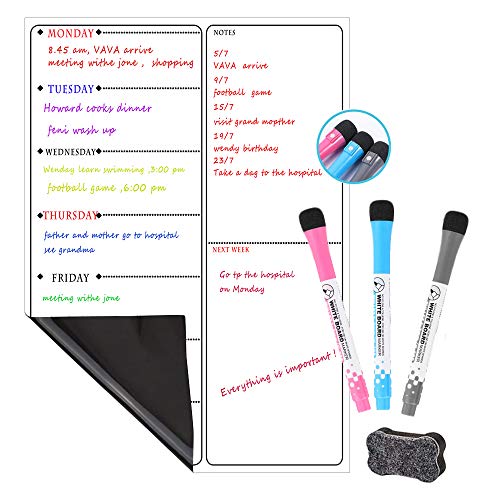 Villexun - Planificador semanal magnético para manu (borrado en seco, 30 x 42 cm), Color Negro