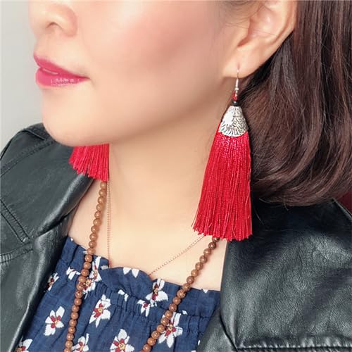 Coadipress 9 Pairs Colorful Long Thread Tassel Earrings Set for Women - Statement Handmade Boho Ethnic Silk Fabric Earrings Fashion Jewelry4