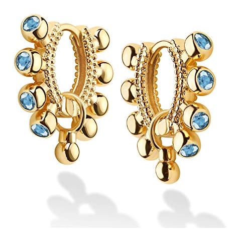 DREMMY STUDIOS Dainty Huggie Hoop Earrings 18K Gold Filled Simple Cute Tiny Dangle Ball Turquoise Jacinth Bule Zirconia Cone Dagger Spike Hoop Earrings Women Minimalist Personalized Gift for Her gold Cover