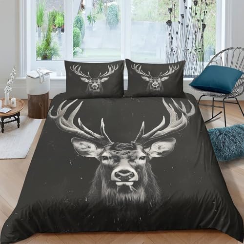 UNRXJZLVM Housse de Couette 3D Imprimé Cerf Microfibre Chambre Décor Set de Linge de Lit Cerf pour Adultes Cadeau Single(140x200cm)