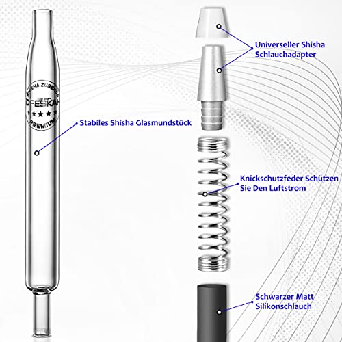 DFESKAH Shisha Schlauch mit Mundstück Glas, Wasserpfeife Glasmundstück Set mit 150cm Schwarz Matt Silikonschlauch… – Bild 4