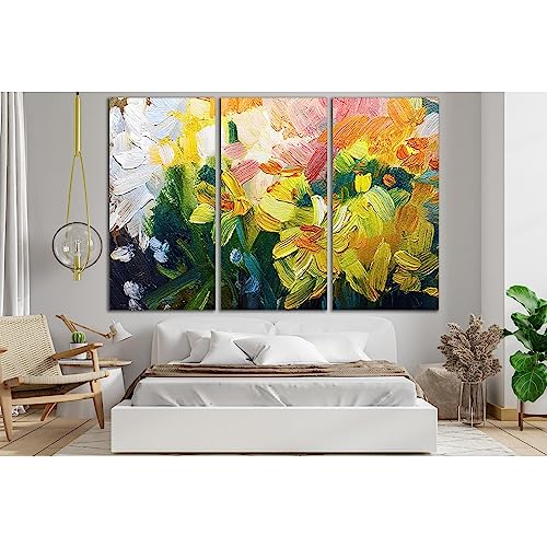 Cuadro en lienzo de flores texturizadas, triptico de 115 x 75 cm listo para colgar en el salon