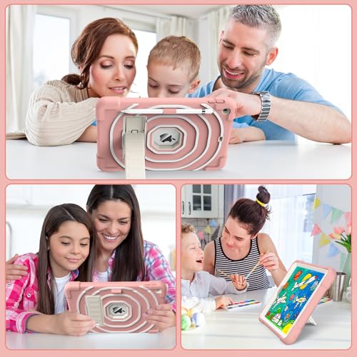 SIBEITU Kids Case for iPad 9th 8th 7th Generation (2021/2020/2019) with Pencil Holder & Kickstand, Slim Heavy Duty Rugged Shockproof Protective iPad 10.2 inch Case for Kids Girls Boys (Pink+White)