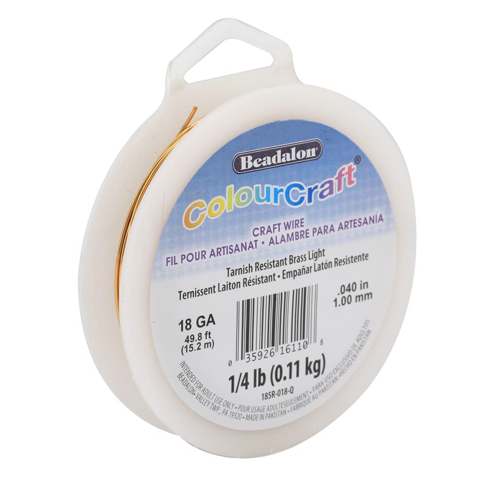 Beadalon ColourCraft Wire, 18 Gauge / 1.02 mm, Brass Light Color, Approx. 49 ft / 14 m