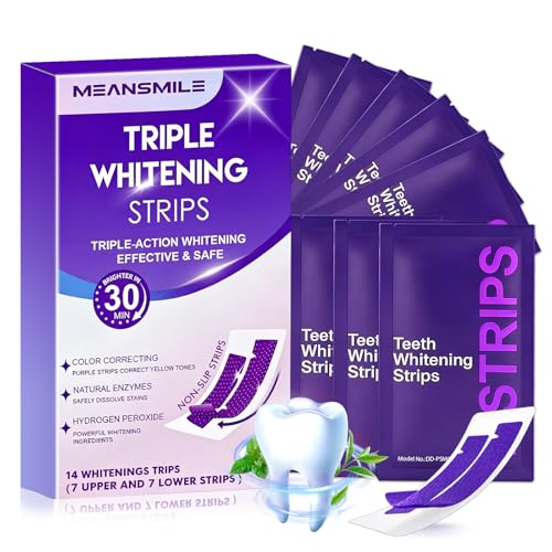 28 Piezas Tiras Blanqueadoras Dientes, Tiras De Blanqueamiento Dental, Whitening Strips Anti Deslizantes, Para Manchas por Café/Té/Vino Tinto, Efecto Rápido, Ilumina la Sonrisa