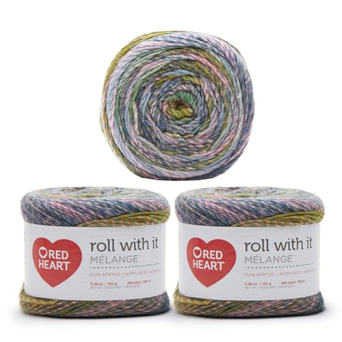 Image of Red Heart Roll with It Melange Hollywood Yarn - 3 Pack of 150g /5.3oz - Acrylic - 4 Medium (Worsted) - 389 Yards - Knitting /Crochet, Green Room
