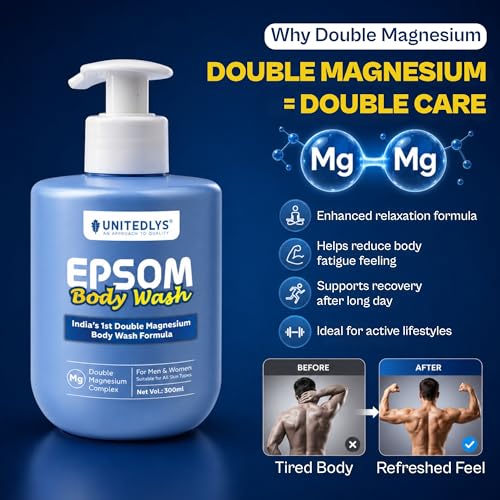 Image of UNITEDLYS Epsom Body Wash with India's 1st Double Magnesium Complex 300ML | Epsom Salt Refreshing Shower Gel for Recovery & Deep Cleansing | Menthol, Turmeric & Arnica Infused Formula | Suitable for All Skin Type