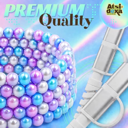 Image of 4-in-1 Beaded Charging Cable, MFi Certified, Works with CarPlay, 6.6FT 60W Fast Charger Cord for iPhone 17 /16 /15 /14 /13 /12 /11, iPad, Samsung, Android and More (Mermaid Glow)