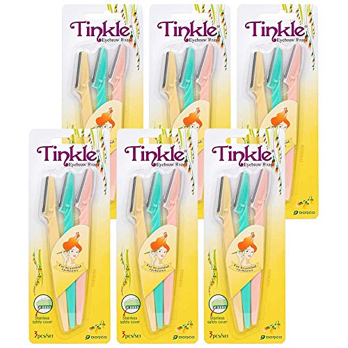 Dorco Tinkle Eyebrow Razors, 18 Count (6 Packs of 3), Eyebrow Tri...