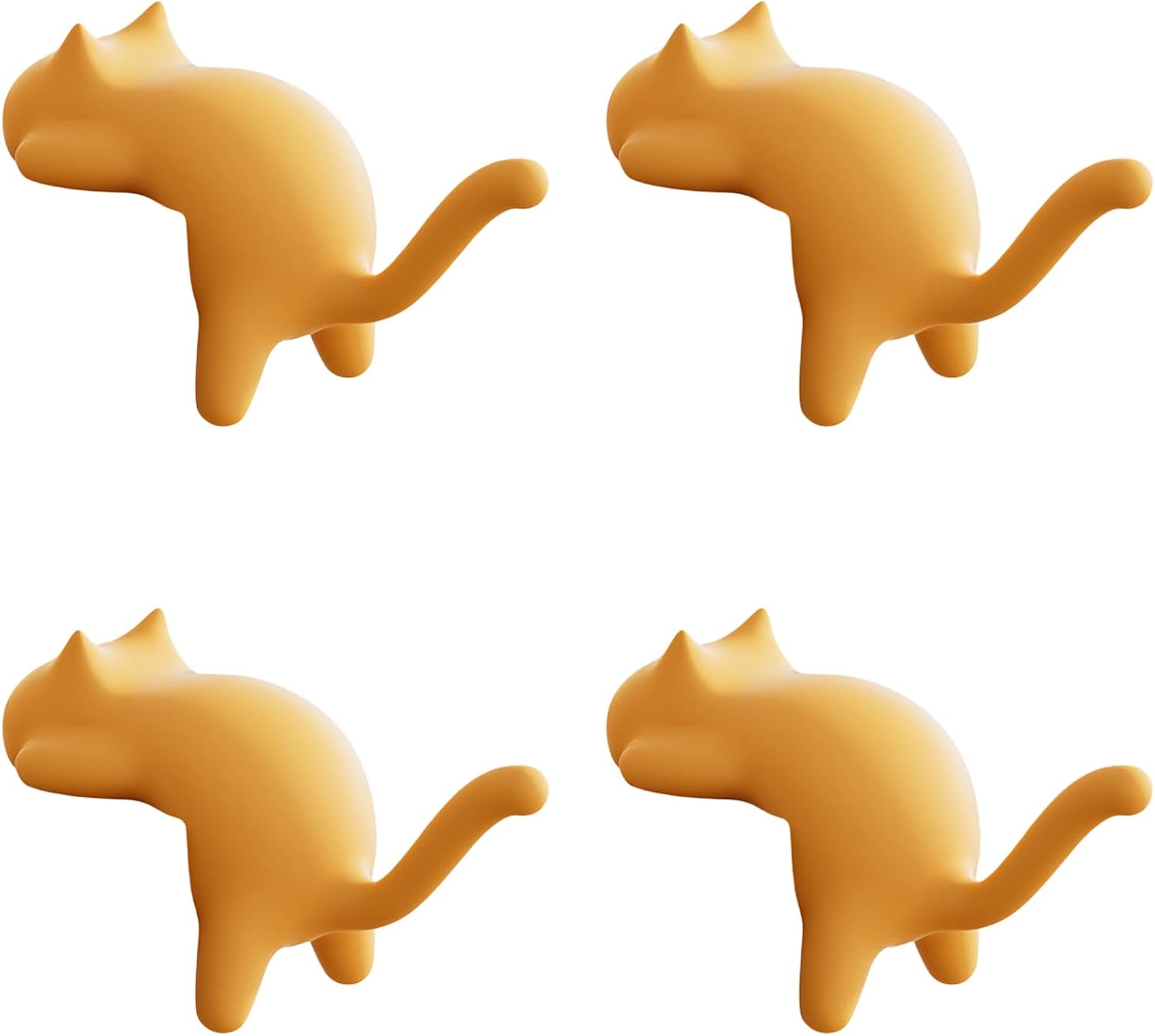4-Pack Cat-Shaped Desk Hooks, Adhesive or Glue Installation for Hanging Keys Cables and Bags (Yellow)