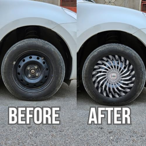 Image of PRIGAN Wheel Cover for Jazz 15 Inch Silver Black Wheel Cap (Available in 15 Inch) (Set of 4 Pcs) (Press Fitting) Model- Swing DC-15