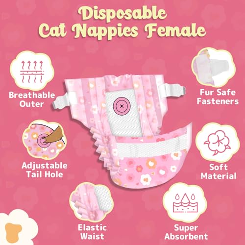 MICOOYO Disposable Cat Nappies Female Super Absorbent Puppy Nappies Cat Dog Hygiene Pants Cats Diapers for Female in Heat & incontinence(XS, 24pcs,pink) - Image 3