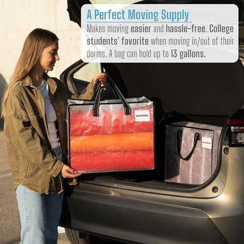 VENO 4 Stück Aufbewahrungstasche mit starke Griffe und Reißverschlüssen für Umzug, Camping, Kleideraufbewahrung, Reisetasche, Unterbett Aufbewahrungsbox (S Transparen - 4-er Set)