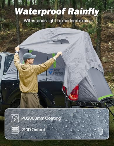 JOYTUTUS Pickup Truck Tent 6.0ft, Waterproof PU2000mm Double Layer for 2 Person, Portable Truck Bed Tent with Rainfly - Green, Fiberglass Pole
