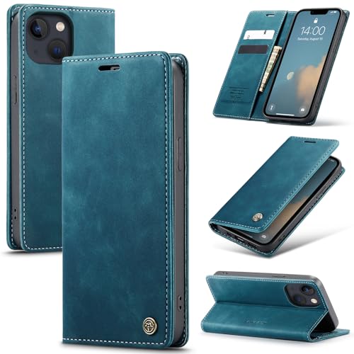 Azororo Funda para iPhone 13 5G PU Cuero Premium, Tapa Libro Estuche Flip Case, Tarjetas/Billetera, Soporte Plegable y Cierre Magnético Carcasa para iPhone 13  Azul Verde