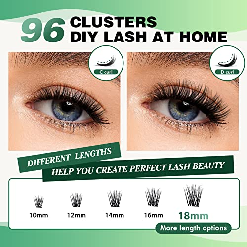 KEYYOU Wimpern Cluster 96pcs Wimpern Extensions C Curl 10mm Cluster Lashes Volume Natürlich Sanft Wimpernverlängerung(Y08-D-8-16MIX)