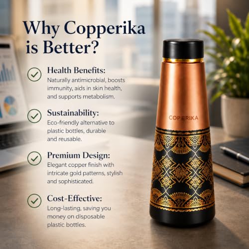 Image of Antique 100% Pure Copper Water Bottle 1 ltr + COPPER 1 TOUNGE CLEANER FREE litre Original Heavy Build | Gift Item | Marriage | Valentine Gift | Return Gift For Home, Office, Kids & Etc