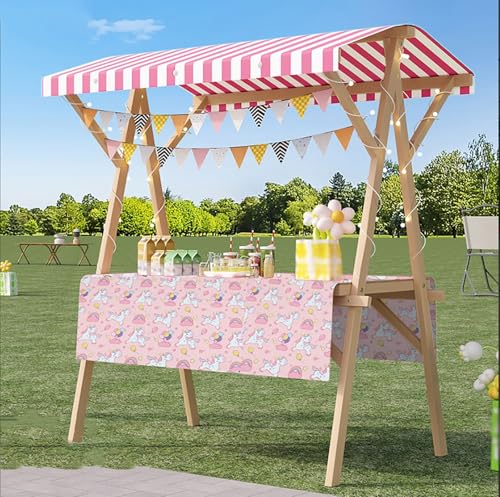 Générique - Stand de marché en bois, chariot de vente portable, stand pliable for la vente de produits alimentaires en extérieur, avec auvent, chariot for marchés artisanaux, montage facile(Pink,150CM/59IN)