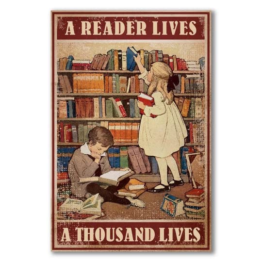 Vintage Metal Tin Signs A Reader Lives A Thousand Lives Metal Poster Retro Plaque Art Gift Bar Pub Porch Shop Hotel Club Cafe Cave Garden Kitchen Wall Decor 16x12 Inch