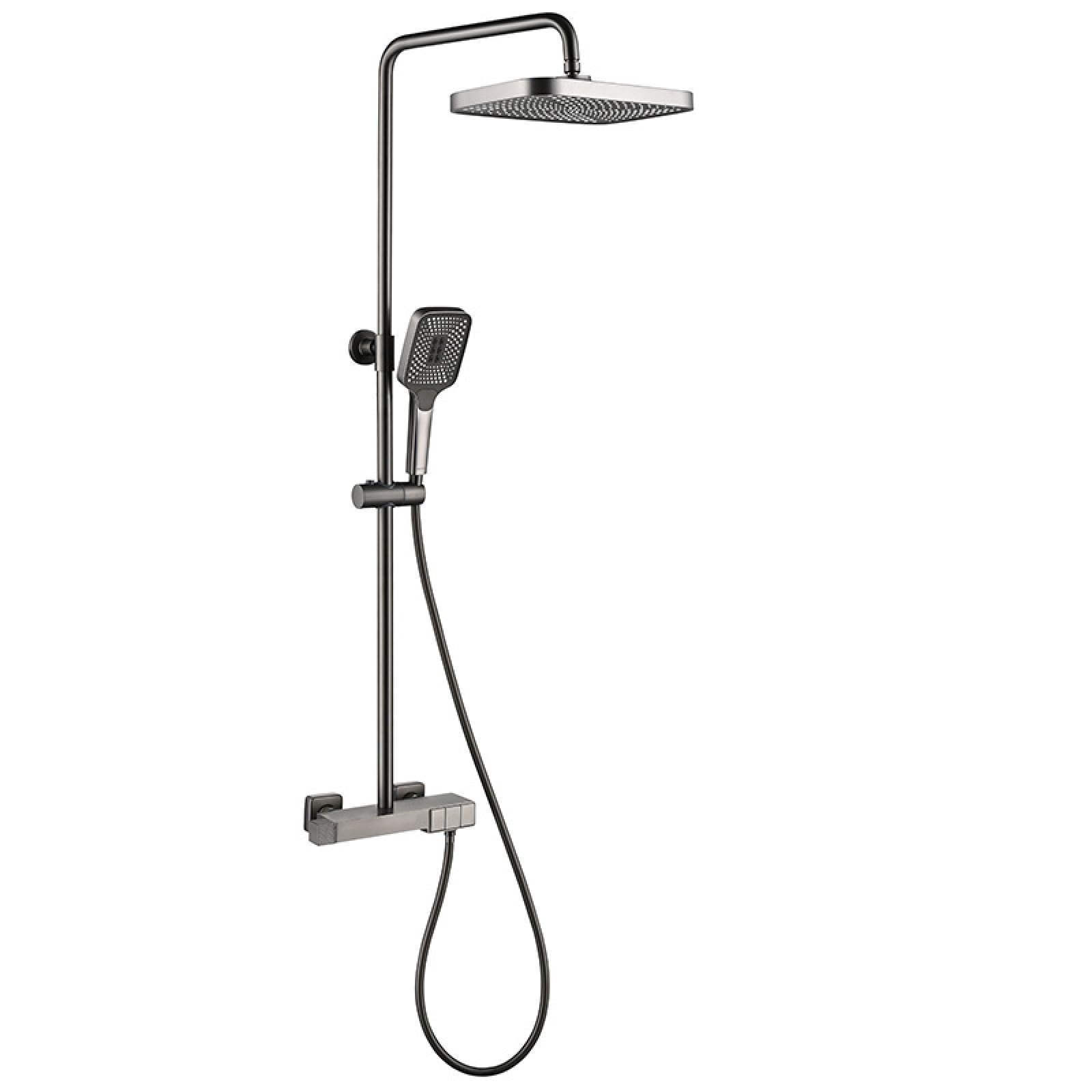 OZBMA Household Three-Function Button Shower Set Full Copper Intelligent Constant Temperature Set, Gun Gray