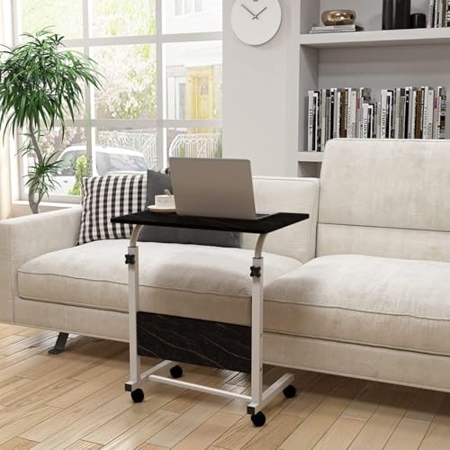 Image of Torche Ironwood Multipurpose Height Adjustable Movable Table for Computer & Laptop Table with Wheels (Small- Mirage Black)(White-Frame)