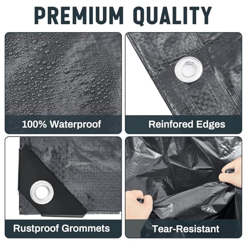 Image of 8 Pack 6 x 8 ft 5.5 Mil Large Tarps Heavy Duty Waterproof Tarp Multi Purpose Tent Cover for Home Boats Cars Camping Patio Furniture Roof Emergency Rain Protective Cover, Gray