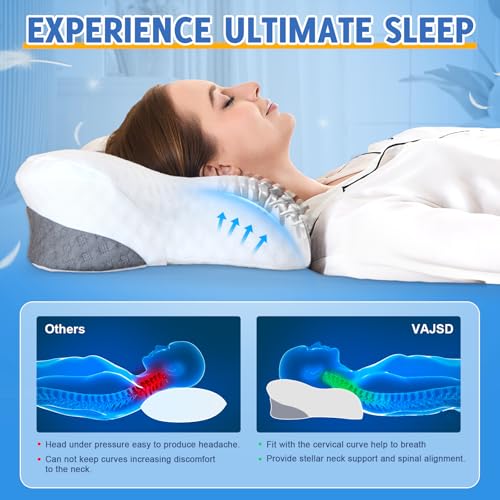 Cervical Neck Pillows with Memory Foam - Neck Pillows for Pain Relief Contour Memory Foam Pillows Ergonomic Neck Support - Adjustable Orthopedic Bed Pillows with Breathable Pillowcase for Sleeping - Image 4