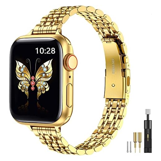 La correa delgada de miohr es compatible con la pulsera Apple Watch 38 mm 40 mm 41 mm, la correa de acero inoxidable Chapada en oro de la serie Lady iWatch bands 8 7 6 5 4 3 1 se