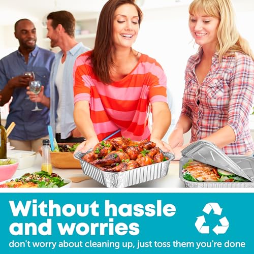 Image of 8x8 Disposable Aluminum Pans With Lids - 20 Pack Foil Pans For Cooking, Baking Cakes, Roasting & Homemade Breads - Disposable Food Containers With Foil Lids