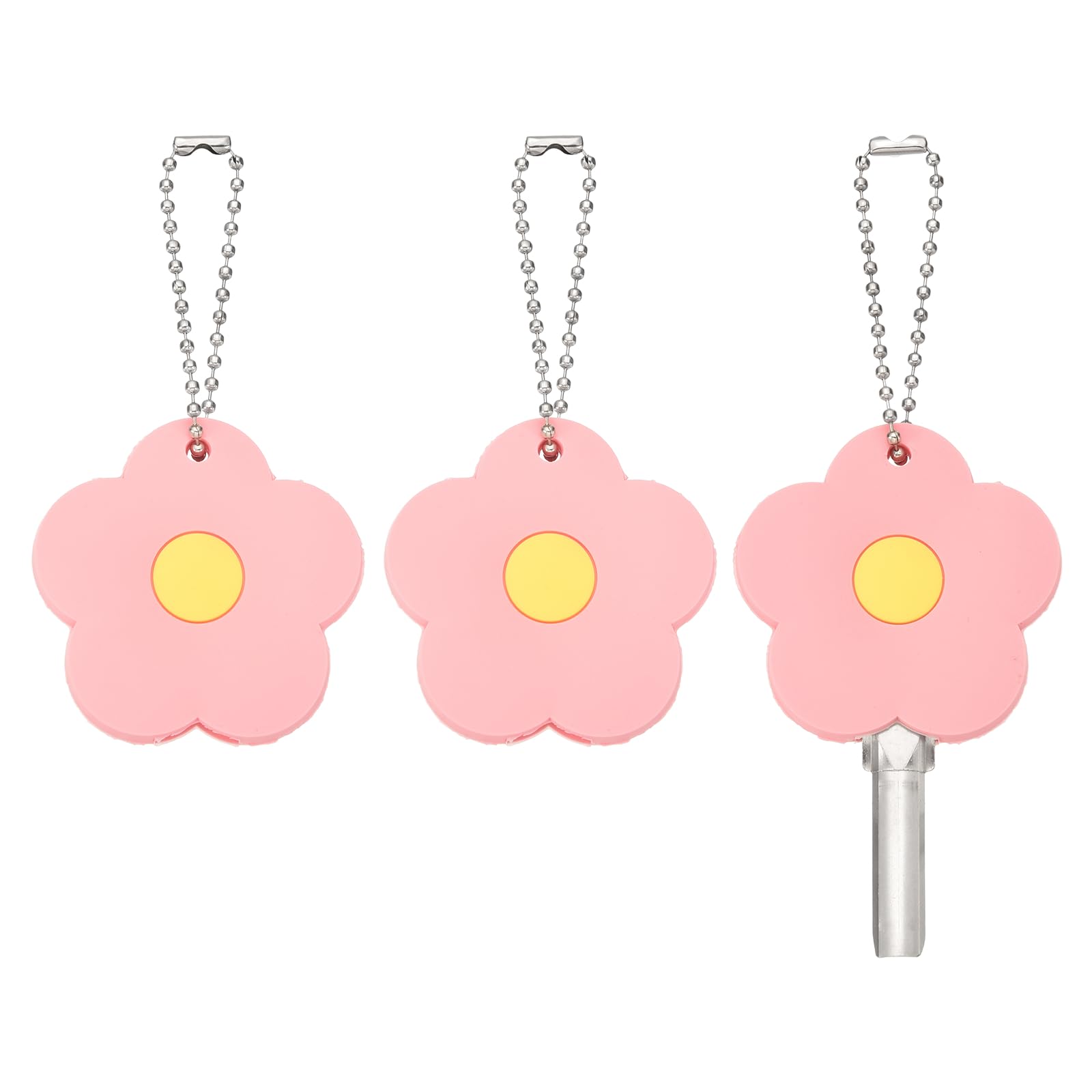 Fundas para llaves PATIKIL con forma de flor rosa, protectores de PVC para organizar llaves de casa 8