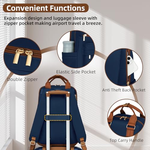 Image of LARVENDER Luggage Sets 3 Piece Expandable Carry on Luggage 22x14x9 Airline Approved Hardshell Suitcase with Wheels TSA Lock, Lightweight Suitcase Set for Women with Travel Backpack, Navy Blue