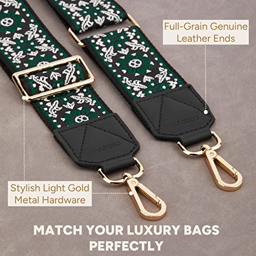 Image of BAKKO Crossbody Strap Top Grain Leather Ends Gold Metal Hardware 2 inch Wide Shoulder Strap Replacement fits Handbags Purses Messenger Duffel Bags Gold Metal Hardware Adjustable Length from 36 inch-57 inch